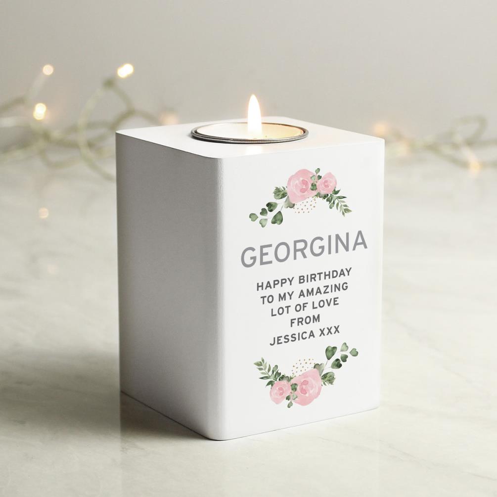 Personalised Rose White Wooden Tea Light Holder Extra Image 3